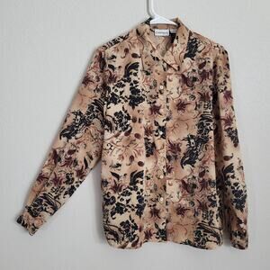 Claudia Richard Vintage Blouse Womens Medium Brown 90s Long Sleeve Button up